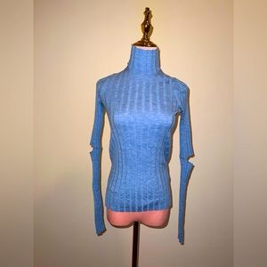 Helmut Lang Sky Blue Ribbed Turtleneck Sweater